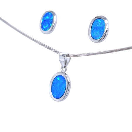 biżuteria z niebieskim akcentem, komplet biżuterii z opalami, srebrny zestaw minimalistyczny, biżuteria nieciemniejąca, opal szlachetny biżuteria