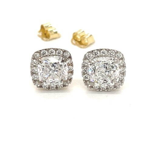 Przejdź do produktu Złote Kolczyki Sztyfty Pr. 585 z Kwadratową Cyrkonią i Otoczką Halo