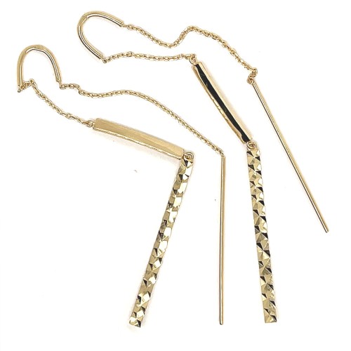 Przejdź do produktu Złote Kolczyki Wiszące 585 Długie Prostokąty Fasetowane  Zapięcie Przeciągane