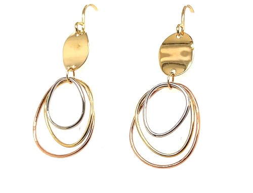 Przejdź do produktu Złote Kolczyki Wiszące 585 Trikolor, Ruchome Ogniwa Kontury,  Bigiel Otwarty