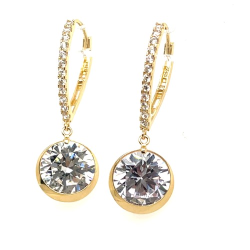 Przejdź do produktu Ekskluzywne Złote Kolczyki Wiszące Pr. 585  Cyrkonia i Bigiel z Cyrkoniami