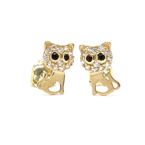 Przejdź do produktu Dziecięce Kolczyki Sztyfty Złote 585 -  Kotki z Sercem i Cyrkoniami (14K)