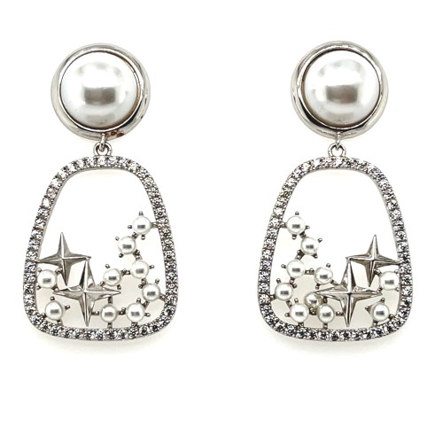 Przejdź do produktu Kolczyki Wiszące Z Perłami I Cyrkoniami Srebro  925 Sztyfty