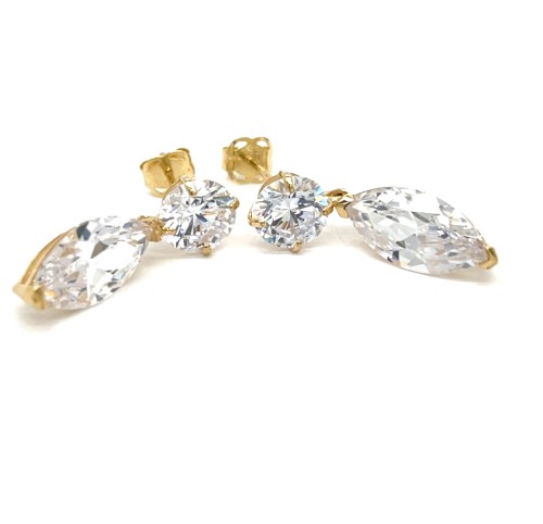 Przejdź do produktu Złote Kolczyki Wiszące Próba 585 Białe Cyrkonie Markizy Żółte Złoto Na Sztyfcie