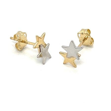kolczyki dwukolorowe, białe i żółte złoto, biżuteria bicolor 14k, kolczyki mieszane złoto, modna biżuteria dwukolorowa, kolczyki gwiazdki bicolor, biżuteria premium bicolor