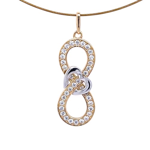 Przejdź do produktu Zawieszka Złota 585 - Wzór Nieskończoności z Sercem i Cyrkoniami (Dwukolorowa)