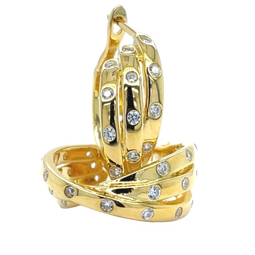 Przejdź do produktu Złocone Srebrne Kolczyki Lumiér Z Trzema Półkolami I Cyrkoniami 925