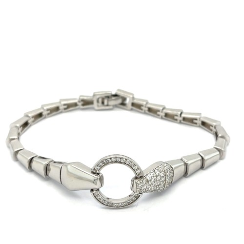 Przejdź do produktu Srebrna Bransoleta Segmentowa Z Motywem Węża I Lśniącymi Cyrkoniami 925