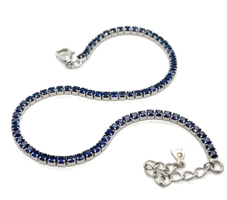 Bransoleta tenisowa niebieska pojedyncza, kolor szafirowy, srebro 925
