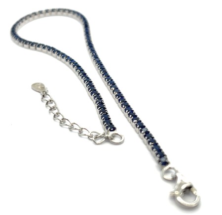 Tenisowa pojedyncza bransoletka ze srebra rodowanego w szafirowym kolorze cyrkonii, regulacja długości