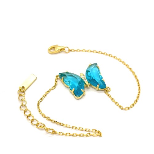 Przejdź do produktu Bransoletka z turkusowym motylem i cyrkoniami srebro pozłacane