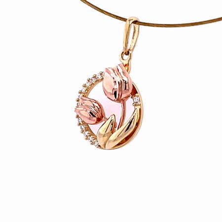 Oryginalna zawieszka z kwiatami zdobiona białymi cyrkoniami, złoto bikolor 14K,biżuteria symbolizująca wiosnę, elegancka zawieszka na co dzień, biżuteria z przesłaniem