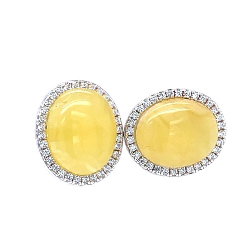 Przejdź do produktu Kolczyki z  bursztynem jasnym miodowym i białymi cyrkoniami