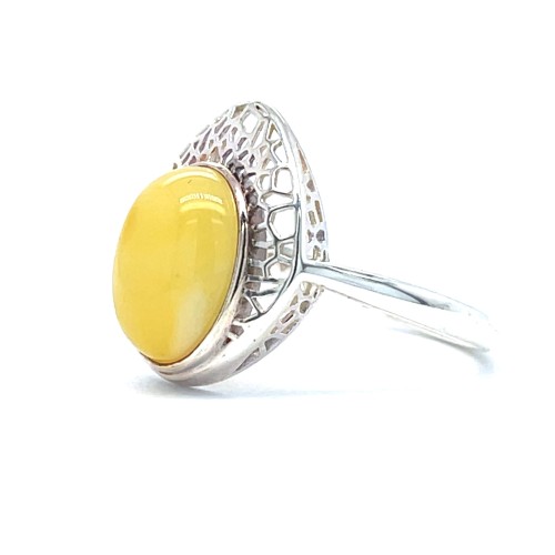 Przejdź do produktu Pierścionek - miodowy bursztyn - srebro 925 z ażurowym wykończeniem