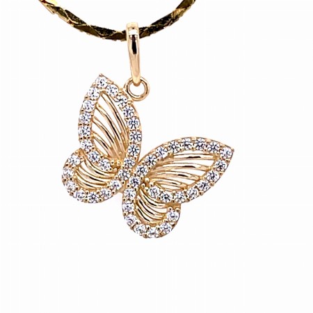 złota zawieszka motyl, wisiorek złoto 585 motylek, biżuteria złota z cyrkoniami, ażurowa zawieszka motyl, zawieszka z rozpostartymi skrzydłami, błyszcząca biżuteria złota 14k