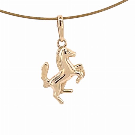 złota zawieszka koń, wisiorek złoto 585 koń w galopie, biżuteria złota mini koń, lśniący wisiorek koń, zawieszka gładka złoto 14k, błyszcząca biżuteria złota