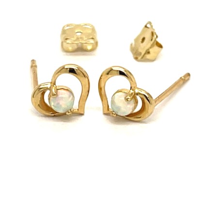 biżuteria minimalistyczna złoto 585, kolczyki z opalem dla kobiety, delikatne kolczyki serduszka z kamieniem, subtelny drobiazg ze złota opal