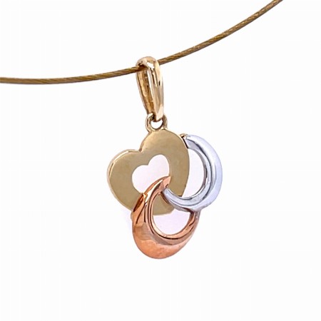 zawieszka motyw serca i księżyca, złote serce i księżyce, design biżuterii symbolicznej, elegancki wisiorek z połyskiem, biżuteria z wysokim połyskiem, nowoczesny design tricolor, pomysł na luksusowy prezent 2026