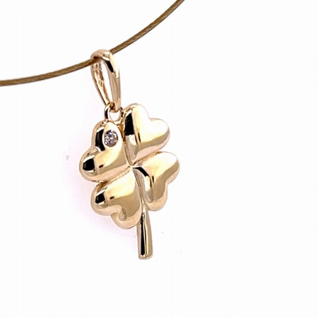 awieszka symbol szczęścia koniczynka złoto, złota koniczynka z serduszek, biżuteria motyw czterolistnej koniczyny, amulet na szczęście złoty 585