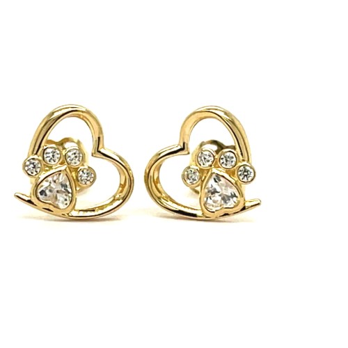 Przejdź do produktu Złote Kolczyki Sztyfty Łapki Zdobione Cyrkoniami Z Ażurowym Sercem Próba 585