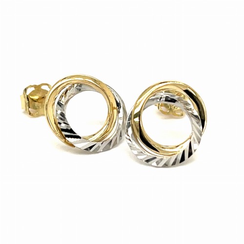 Przejdź do produktu Lekkie kolczyki sztyfty 585 przeplatane kółka z białego i żółtego złota