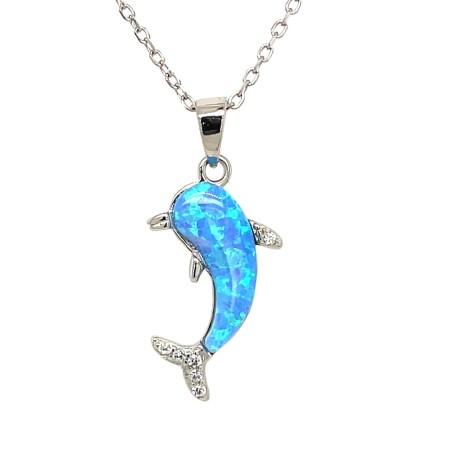 Naszyjnik Delfinek z opalem Srebro rodowane 925