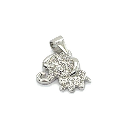 zawieszka 13x16 mm z krawatką, mały wisiorek do łańcuszka, srebrne ozdoby dla nastolatek, zawieszka z białym oczkiem, biżuteria codzienna ze srebra, wisiorek profil słonia