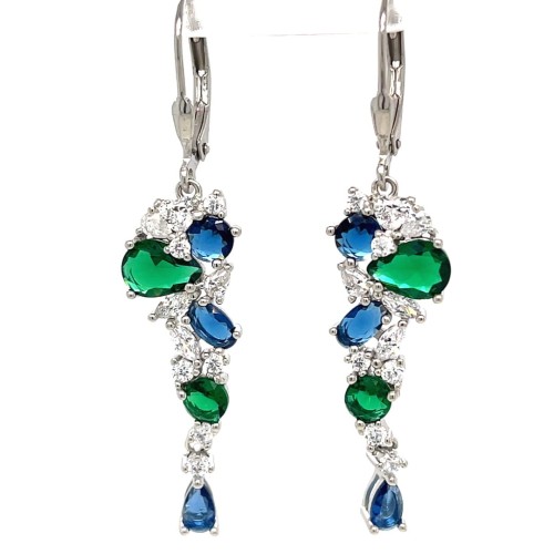 Przejdź do produktu Srebrne Kolczyki Rodowane 925 Wisząca Kaskada Cyrkonii Na Biglu