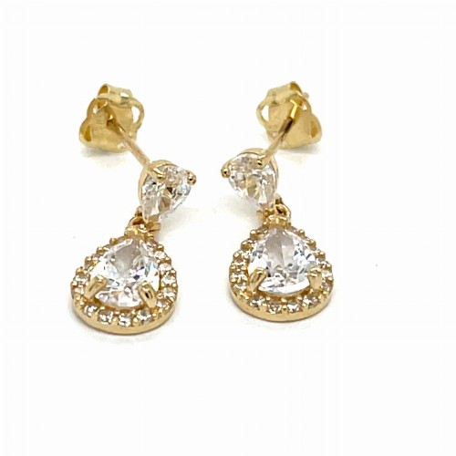 Przejdź do produktu Złote Kolczyki Wiszące Łezki Pr. 585 - Cyrkonia Halo, Sztyfty