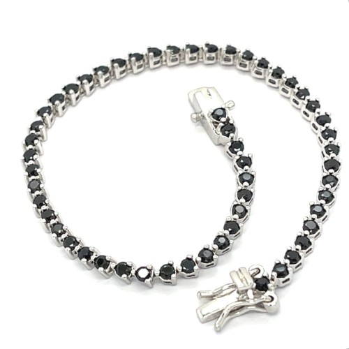 Przejdź do produktu Elegancka, tenisowa bransoleta z dużymi, czarnymi cyrkoniami, srebro 925