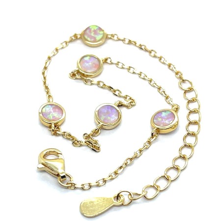 opal pink, kamienie naturalne biżuteria bransoletka chain, branssoletka złocona z przedłużka, dodatki na studniówkę, delikatna biżuteria na bal, bizuteria dla młodzieży