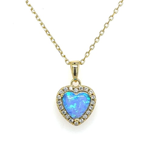 Przejdź do produktu Naszyjnik - złote serce z niebieskim opalem, srebro 925