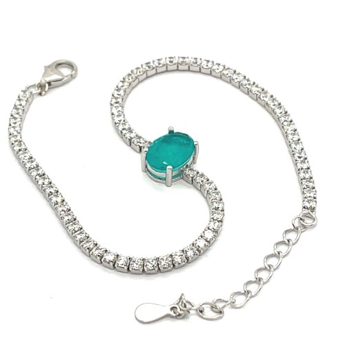 Przejdź do produktu Elegancka Bransoletka Srebrna Z Kamieniem W Kolorze Paraiba  i cyrkoniami tenisowymi