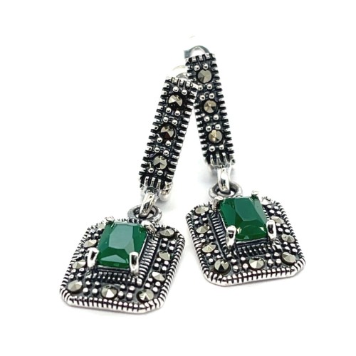 Przejdź do produktu Kolczyki Wiszące Srebro 925  - Zielony Agat i Markazyty 