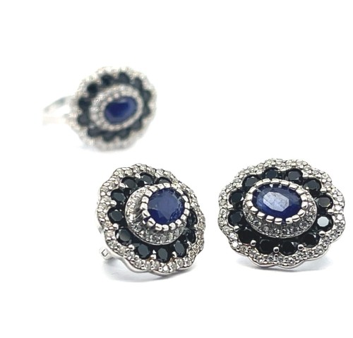 Przejdź do produktu Ekskluzywne Kolczyki Srebrne 925 Z Szafirem Czarnym Spinelem I Cyrkoniami