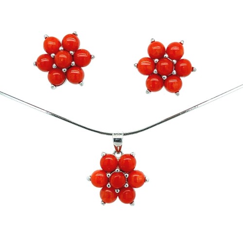 Przejdź do produktu Srebrny Komplet Biżuterii Kwiaty Z Cyrkoniami Kolczyki I Zawieszka 925