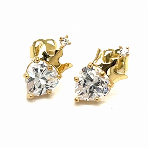 Przejdź do produktu Złote kolczyki sztyfty 585 serce z koroną - zapięcie motylki