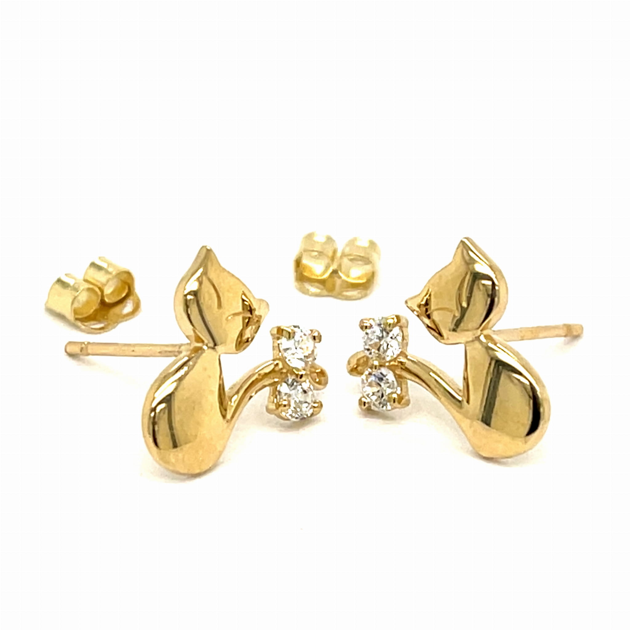 biżuteria dla kociary złoto 585, upominek dla miłośniczki zwierząt, eleganckie kolczyki dla dziewczyny motyw kota z kokardą, pamiątkowy drobiazg ze złota kotki