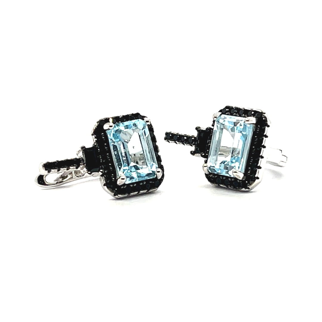 Srebrne Kolczyki 925 Niebieski Topaz Naturalny Czarny Spinel