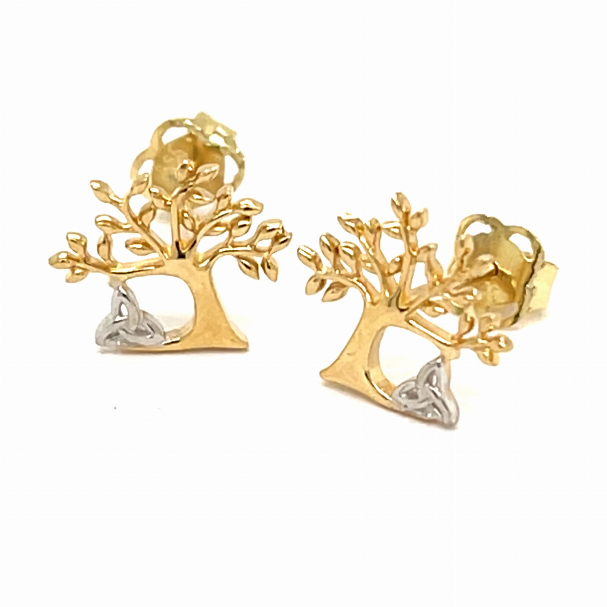kolczyki złote motyw drzewa, biżuteria z białym złotem, złoto 585 kolczyki, kolczyki na prezent, złote kolczyki sztyft, biżuteria z żółtego złota