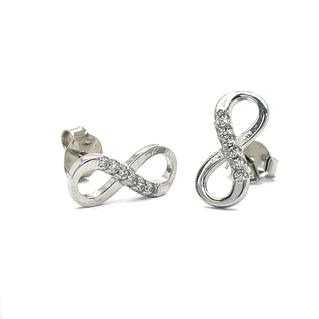 Biżuteria symboliczna, infiniti na sztyftach, kolczyki na prezent dla młodej dziewczyny, biżuteria dla młodzieży, trendy biżuteria z cyrkoniami