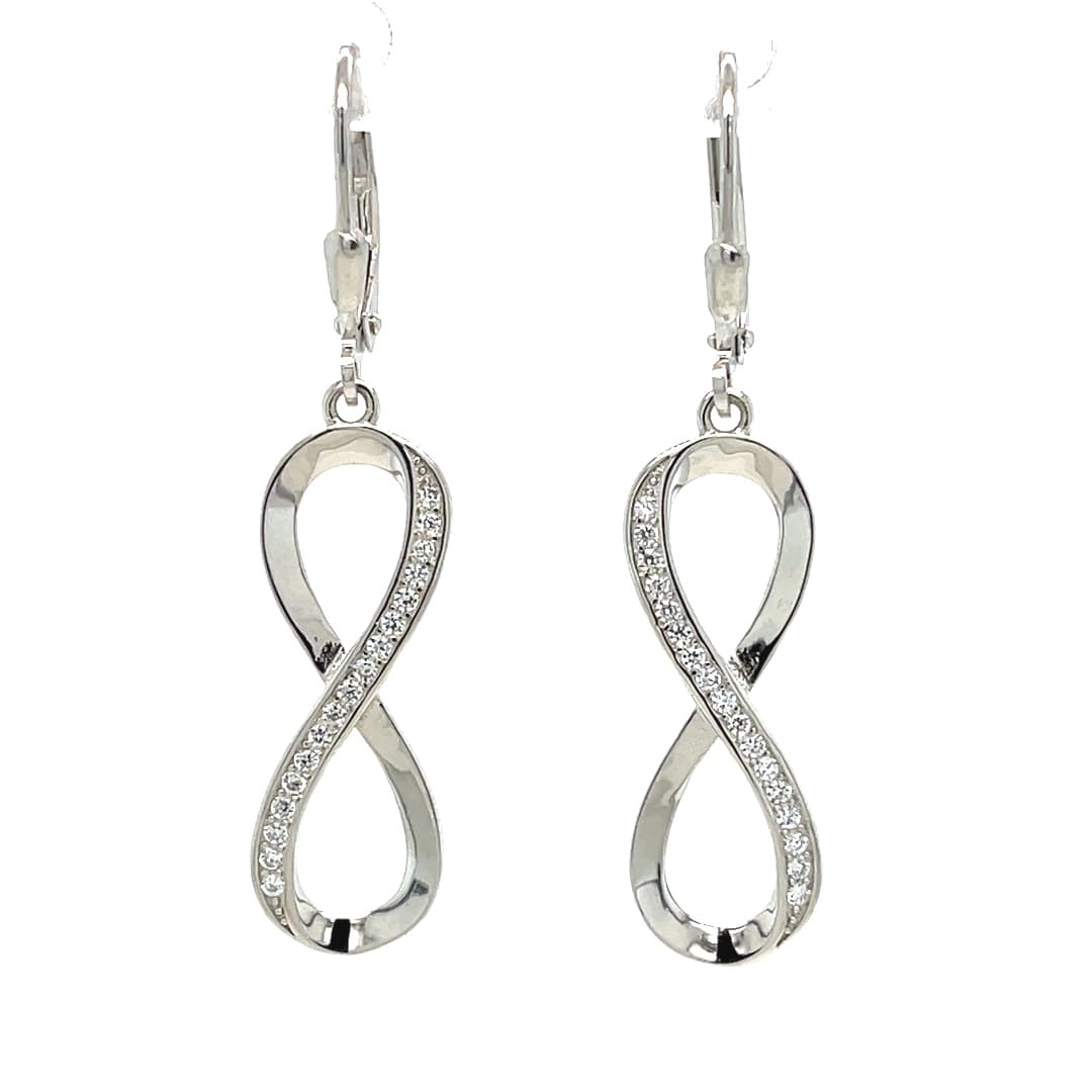 prezent dla dziewczyny kolczyki, biżuteria z motywem nieskończoności srebro, srebrne kolczyki bigiel zamknięty, unikalne kolczyki wiszące, sklep online z biżuterią premium