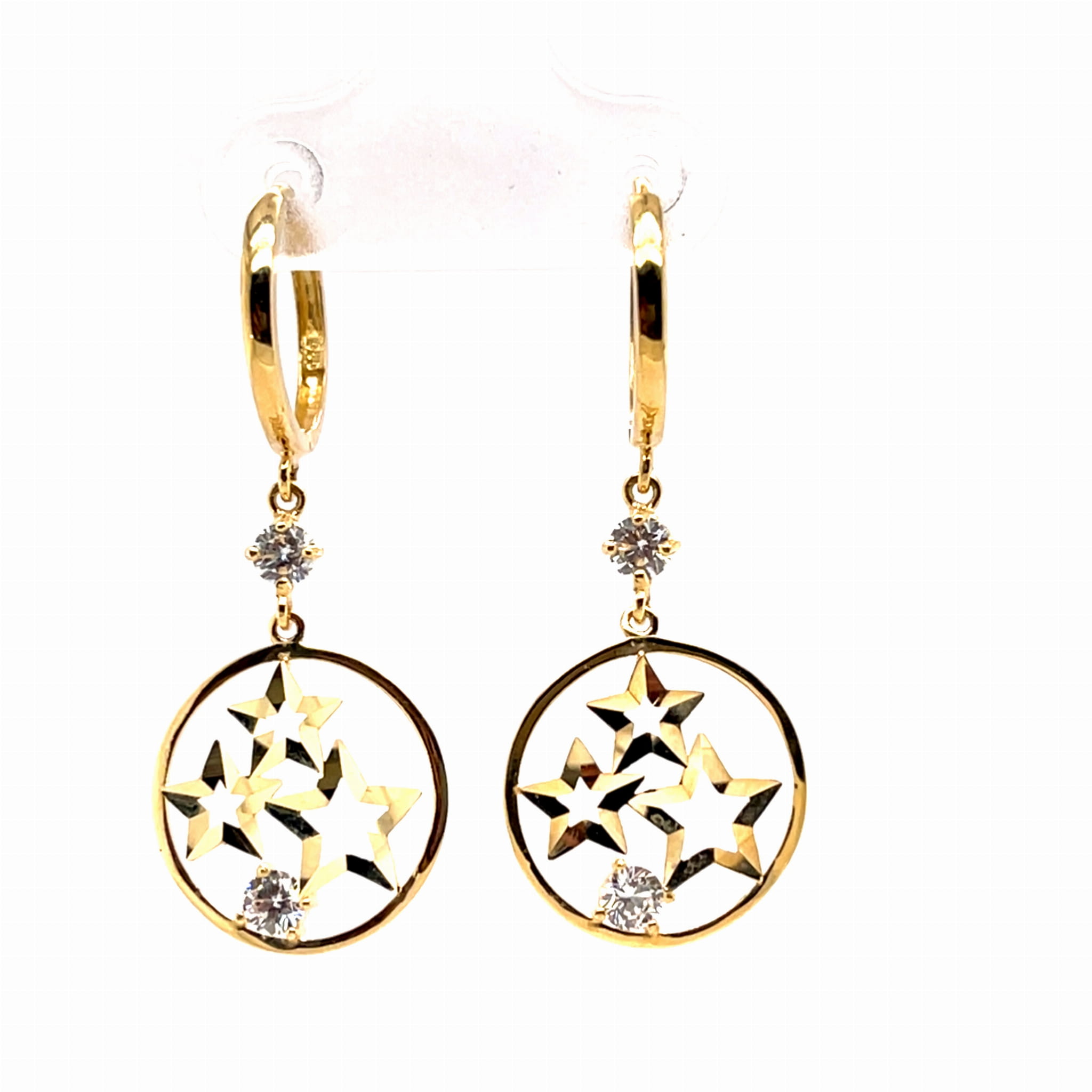 złote kolczyki z białymi cyrkoniami, biżuteria gwiazdki, złote kolczyki zatrzaskowe, kolczyki 585, złota biżuteria modna, kolczyki z motywem gwiazdki biżuteria z motywem gwiazd, złote kolczyki próba 585, kolczyki z cyrkoniami, eleganckie kolczyki złote