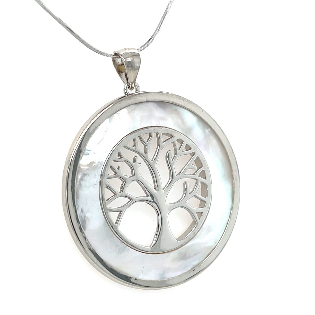biżuteria motyw natura, zawieszka z masą perłową i drzewem, biżuteria boho elegancka, biżuteria na prezent, prezent dla mamy