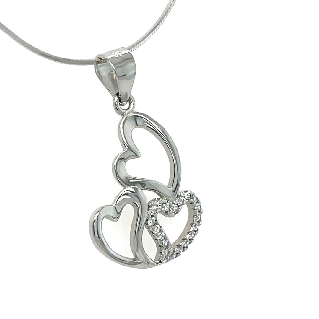 Zawieszka srebrna z motywem splecionych serc z cyrkoniami
