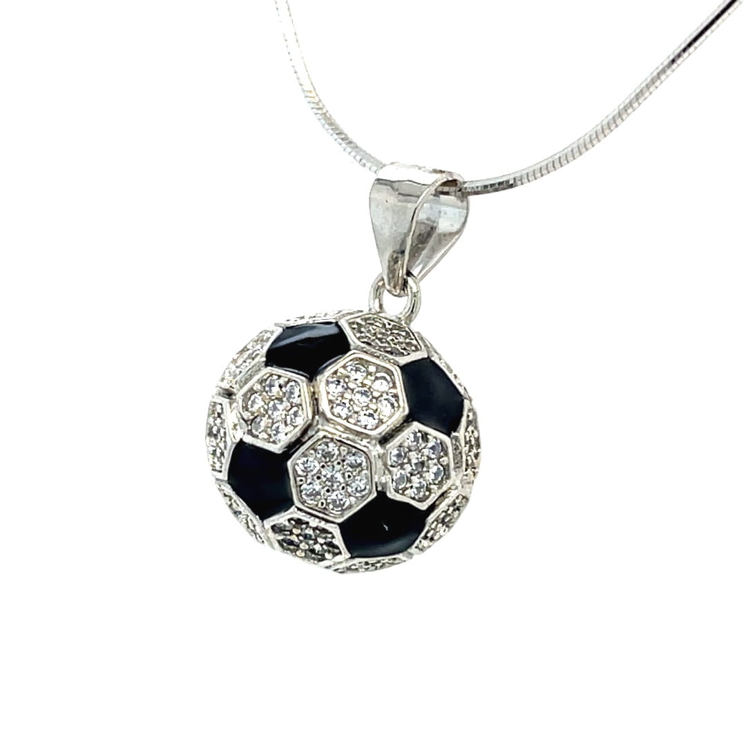 Piłka w formie wisiorka, srebro 925, cyrkonie, czarna emalia