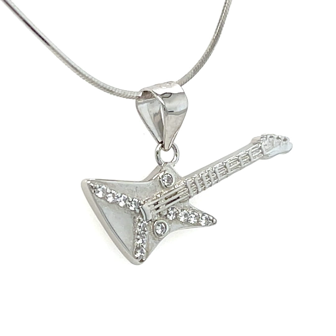 Unikalna zawieszka gitara dla gitarzysty, srebro rodowane, białe cyrkonie