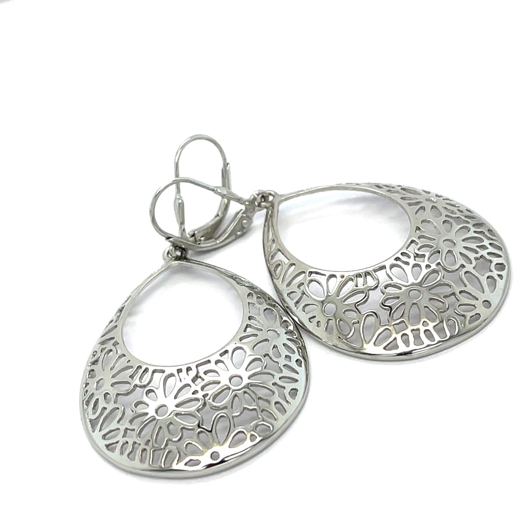 kolczyki kwiatowy wzór srebrne, lekkie kolczyki damskie, biżuteria pozłacana sklep, srebro rodowane kolczyki, kolczyki zapięcie na bigiel