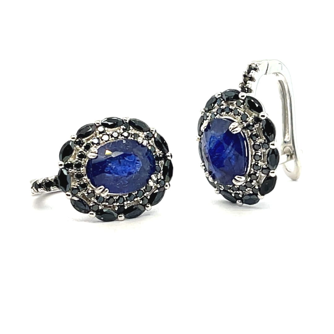 prezent dla niej kolczyki z szafirem, biżuteria z kamieniami naturalnymi 925, kolczyki z niebieskim kamieniem i spinelem, luksusowe kolczyki srebrne rodowane, biżuteria w stylu vintage z szafirem, srebrne kolczyki z owalnym oczkiem