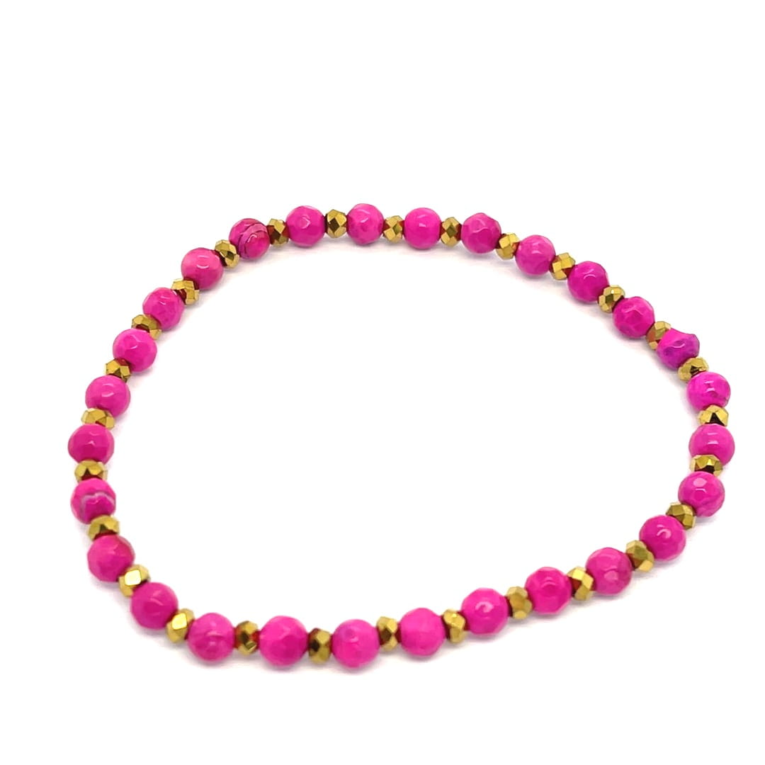 ciemnoróżowa biżuteria damska, bransoletka z agatów i hematytów cena, elegancka różowa bransoletka, drobne koraliki na prezent, hematyt złocony 17 cm,  bransoletka z różowych kamieni naturalnych